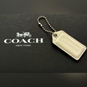 Coach Ivory Leather Hangtag On Silver Ball Chain, 2”
